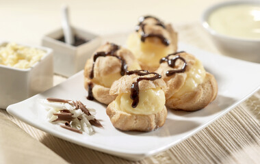custard choux with creme and chocolate