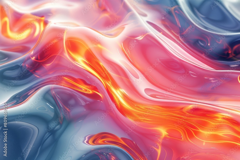 Poster a vibrant abstract design featuring a fluid flow of red and blue hues with wavy patterns and texture