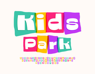 Vector Funny flyer Kids Park. Modern Colorful Font. Unique bright Alphabet Letters and Numbers set. 