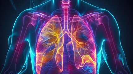 A digitally enhanced Y2Kstyle chest Xray of a healthy man, highlighting the lungs, heart, diaphragm, and spine, merging medical accuracy with millenniumera visual flair