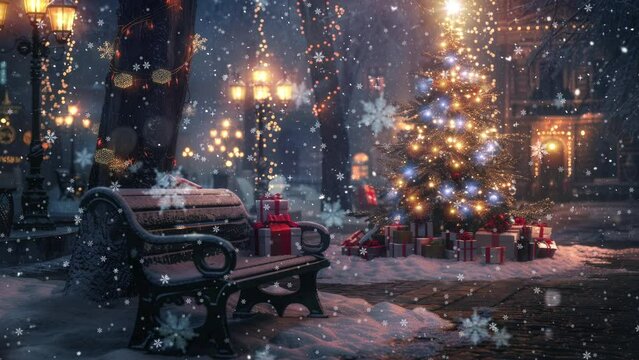 Christmas Tree in the Town - Twinkling Christmas Magic: A Frosty Cityscape Transformed into a Winter Wonderland