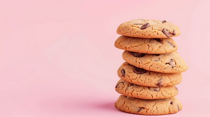 Pile of cookies isolated on pink background