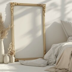Frame mockup, Scandinavian home room interior, 3D render