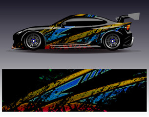 Fototapeta premium Car wrap design vector.Graphic abstract stripe racing background designs for vehicle, rally, race, adventure and car racing livery
