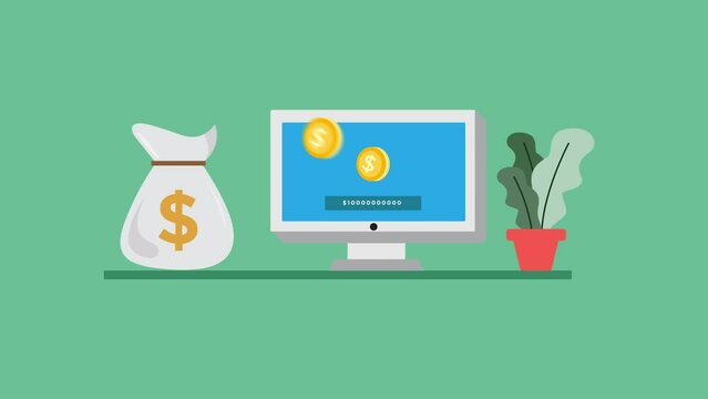 Animated Footage visualizing Monetize Content To Get Income From Internet.Money Get Out From Computer Illustration