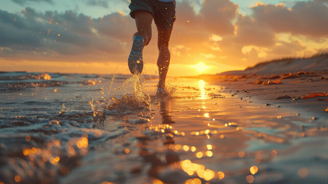 woman running on beach in morning sunrise