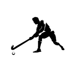 Field hockey player, isolated vector silhouette, team sport ahtlete