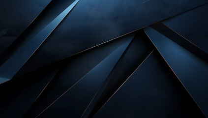 Abstract background, geometric shapes in dark blue and black colors, minimalistic design with sharp edges and lighting effects