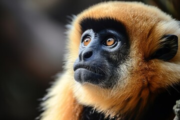 Obraz premium Close image of Yellow Cheeked Gibbon monkey face, Ai generated