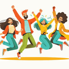 cartoon illustration of a young people jumping energetically