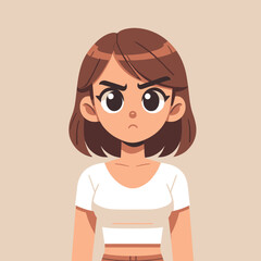 Cartoon of a woman standing with a cynical expression on the face