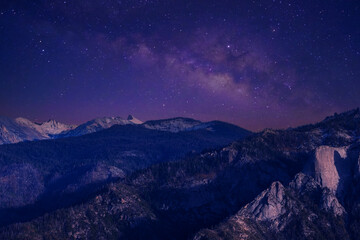 Landscape with Milky Way. Night sky with stars on the mountain