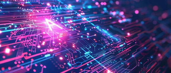 Fototapeta premium A colorful image of a circuit board with a pink A on it