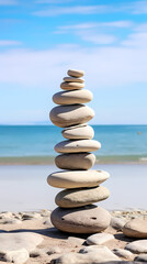 Balanced stones stacked on the beach