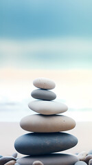 Balanced stones stacked on the beach