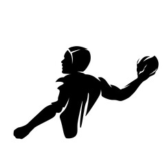 Water polo player with ball, isolated vector silhouette
