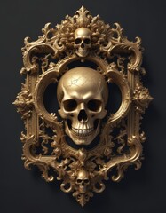 Golden skull with gothic frame
