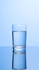 Water glass on blue background