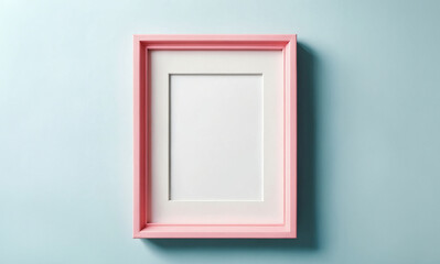 pink empty frame over a light blue backdrop