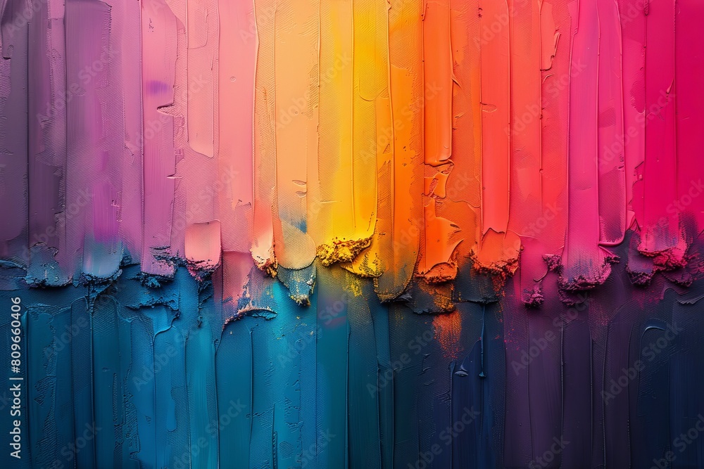 Poster an abstract image showcasing a range of colors melting down in a wet paint texture, creating a vibra