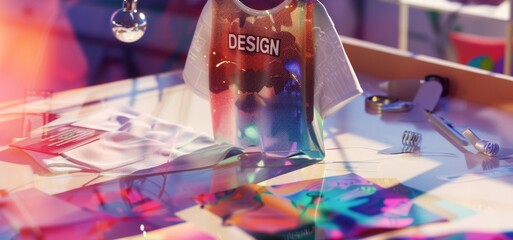 Vibrant Artistic Workspace with Focus on Graphic Design Elements, Creativity in Action During Daytime