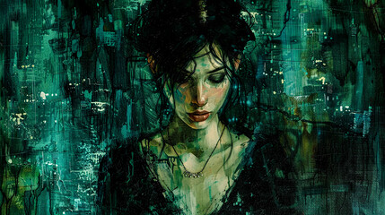 Fototapeta premium Emotional Solitude A Thoughtful Moment Captured in Rich Textures and Earthy Tones in Acryl and Oil Abstract Wallpaper Digital Art Poster Brainstorming Map Magazine Background Cover