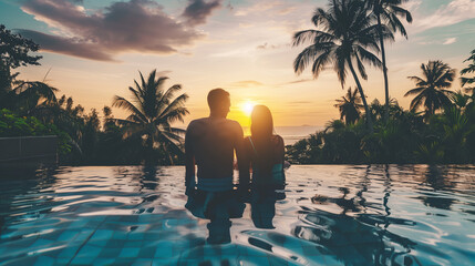 Fototapeta premium Couple Beach Sunset - Silhouette