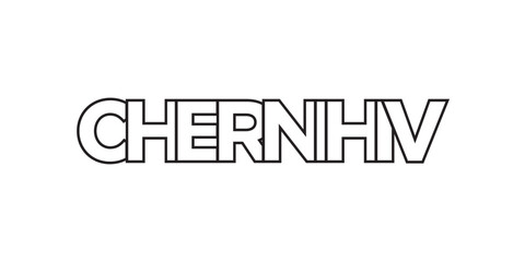 Chernihiv in the Ukraine emblem. The design features a geometric style, vector illustration with bold typography in a modern font. The graphic slogan lettering.