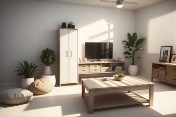 Contemporary living room filled with natural light, stylish furniture, plants, and calming neutral color scheme