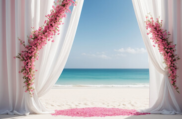 white curtain with beach background, wedding design concept
