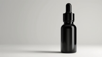 Compact black dropper bottle isolated on white, focusing on portability and ease of use in daily skincare routines