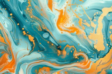 oil paint ink painted waves painting texture colorful background banner - Blue turquoise gold color swirls waves Generative AI. Beautiful simple AI generated image in 4K, unique.