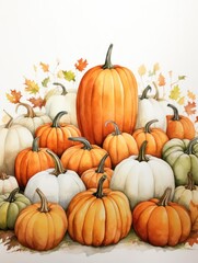 Obraz premium A watercolor painting of a cozy pumpkin patch