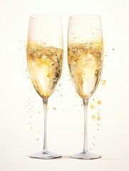 A watercolor painting of a pair of champagne glasses
