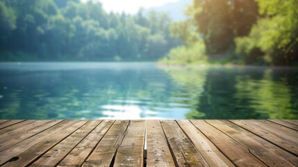 Serene Lake Scene with Wooden Dock Generative AI