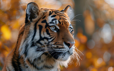 Close-up of a tiger in blurry background. Generative AI