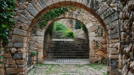 Fototapeta premium Stone archway with stairs behind