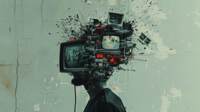 Media manipulation of a person. Art collage.