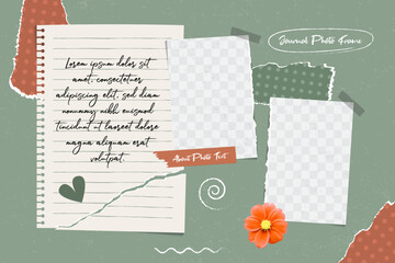 Hand drawn mood board of photos collage frame mockup background template