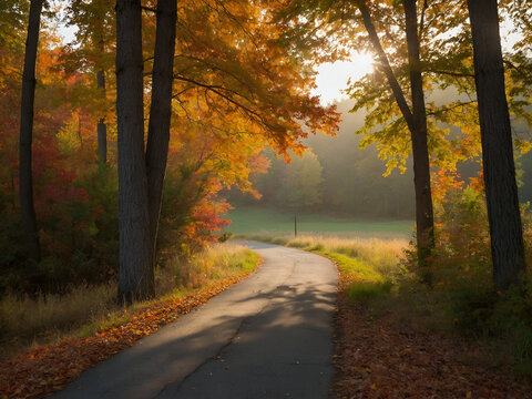Beautiful contryside ,the first daty of fall in the morning illustration