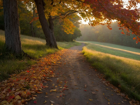 Beautiful contryside ,the first daty of fall in the morning illustration