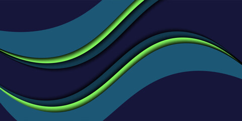 Vector background with blue and green curved lines on dark space for text and message modern artwork design