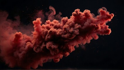 Abstract red explosion smoke isolated on a black background.