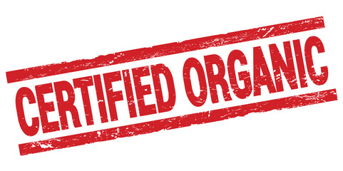 CERTIFIED ORGANIC text on red rectangle stamp sign.