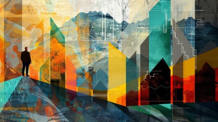 Share of market, financial concept, collage of art.