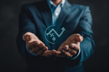 Interest rates and dividends, business development with percentage symbol and upward arrow for long-term retirement investing.	. Beautiful simple AI generated image in 4K, unique.