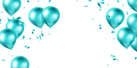 Celebratory background with beautifully arranged green balloons. Vector 3D illustration design