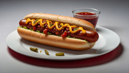 Image of a plate of delicious hotdogs on a red table 24