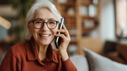 Senior Woman Enjoying a Heartwarming Phone Conversation at Home