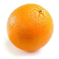 Photo of a single orange in front of a white background.